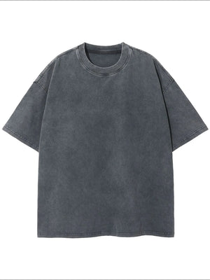 Washed cotton boxy tee in dark gray with crew neck and short sleeves.