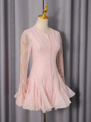 Lace Flare Sleeve Mini Dress in Pink, close-up detail