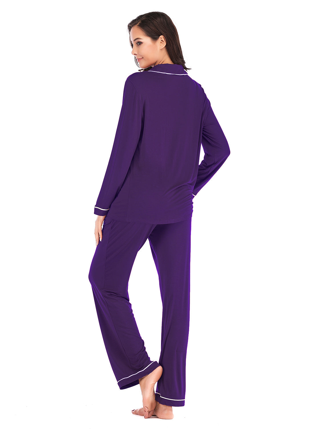 Violet piped trim pajama set with long sleeves and pants