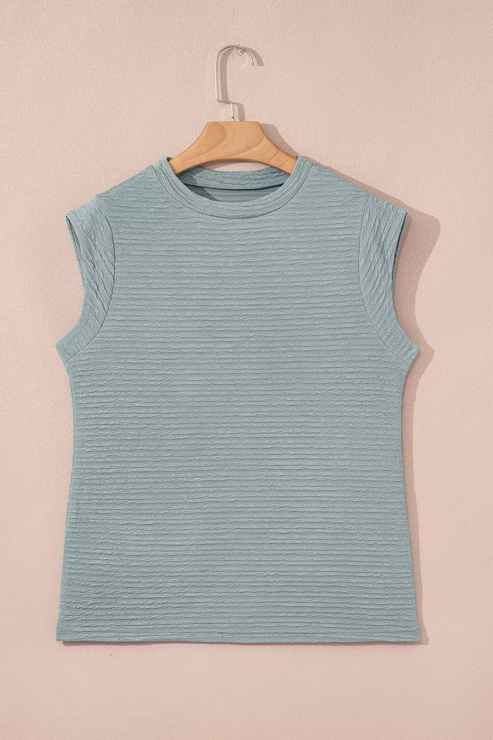 Textured crew neck t-shirt with cap sleeves in air force blue