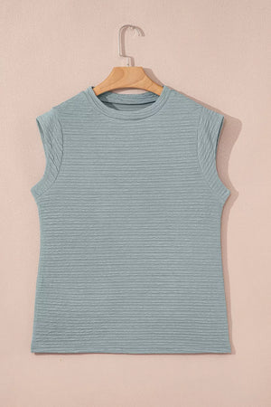 Textured crew neck t-shirt with cap sleeves in air force blue