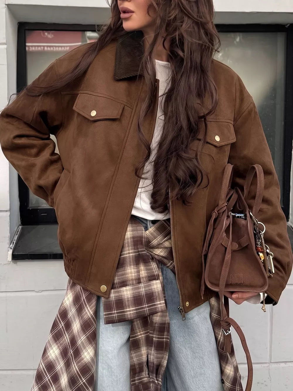 Coffee Brown, Button-down Oversized Jacket in Coffee Brown