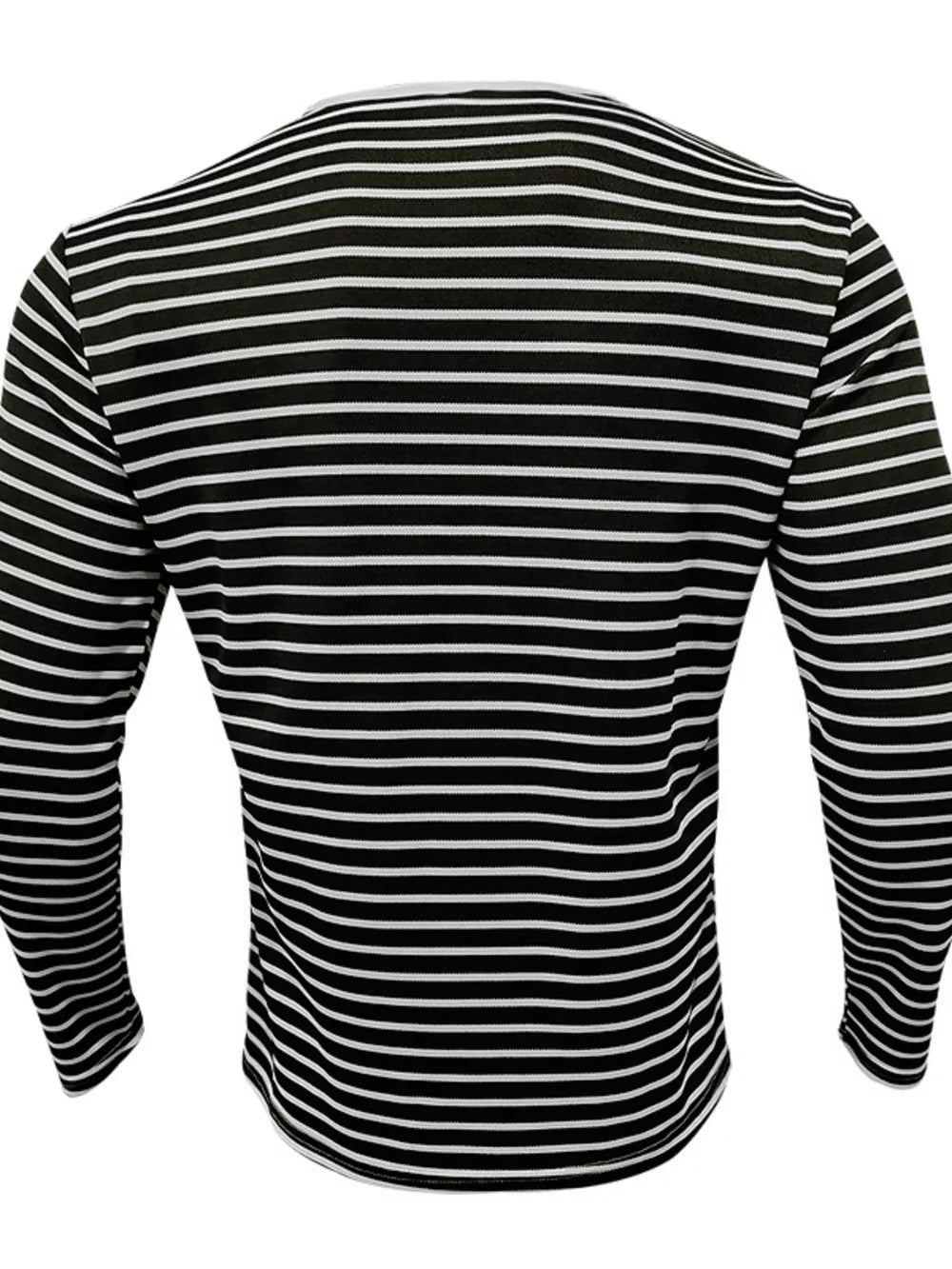Men's Full Size Striped Long Sleeve Henley T-shirt in White, close-up detail