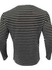 Men's Full Size Striped Long Sleeve Henley T-shirt in White, close-up detail