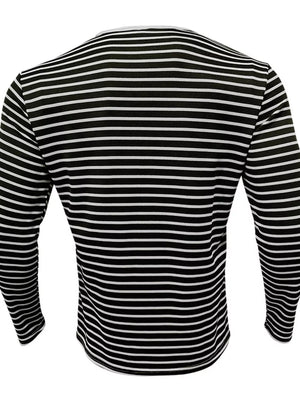 Men's Full Size Striped Long Sleeve Henley T-shirt in White, close-up detail