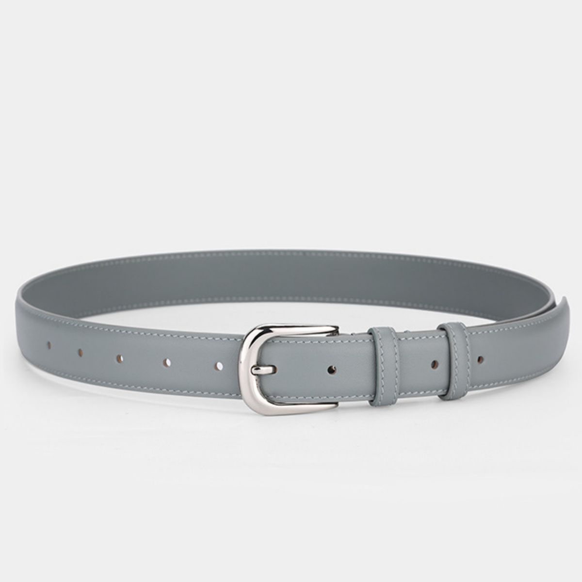 Timeless cowhide leather slim belt in blue gray with silver buckle