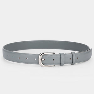 Timeless cowhide leather slim belt in blue gray with silver buckle