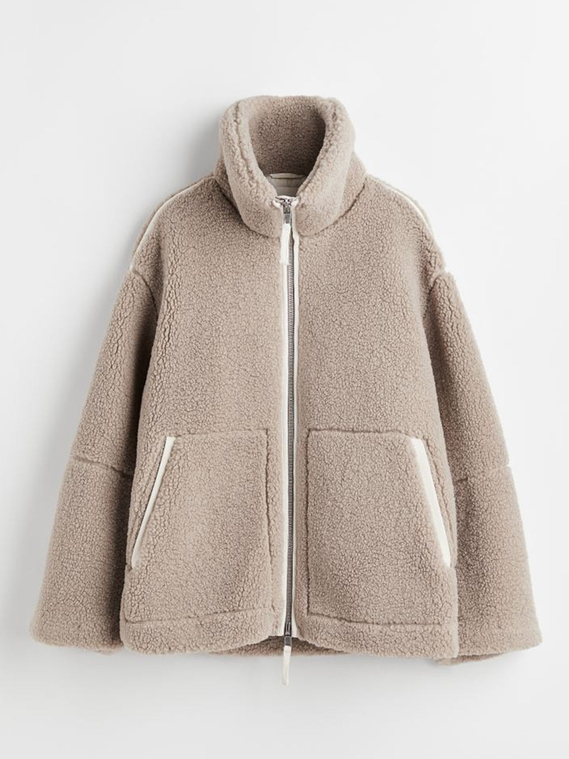 Dust Storm teddy fleece zip-up jacket with contrast piping and high collar.
