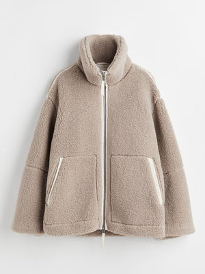 Dust Storm teddy fleece zip-up jacket with contrast piping and high collar.