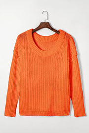 Chunky Knit Dropped Shoulder Sweater in Orange, model styling view