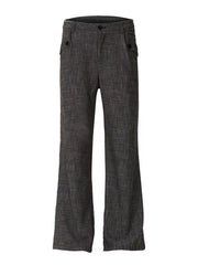 Men's dark gray textured flare sweatpants with button flap pockets.