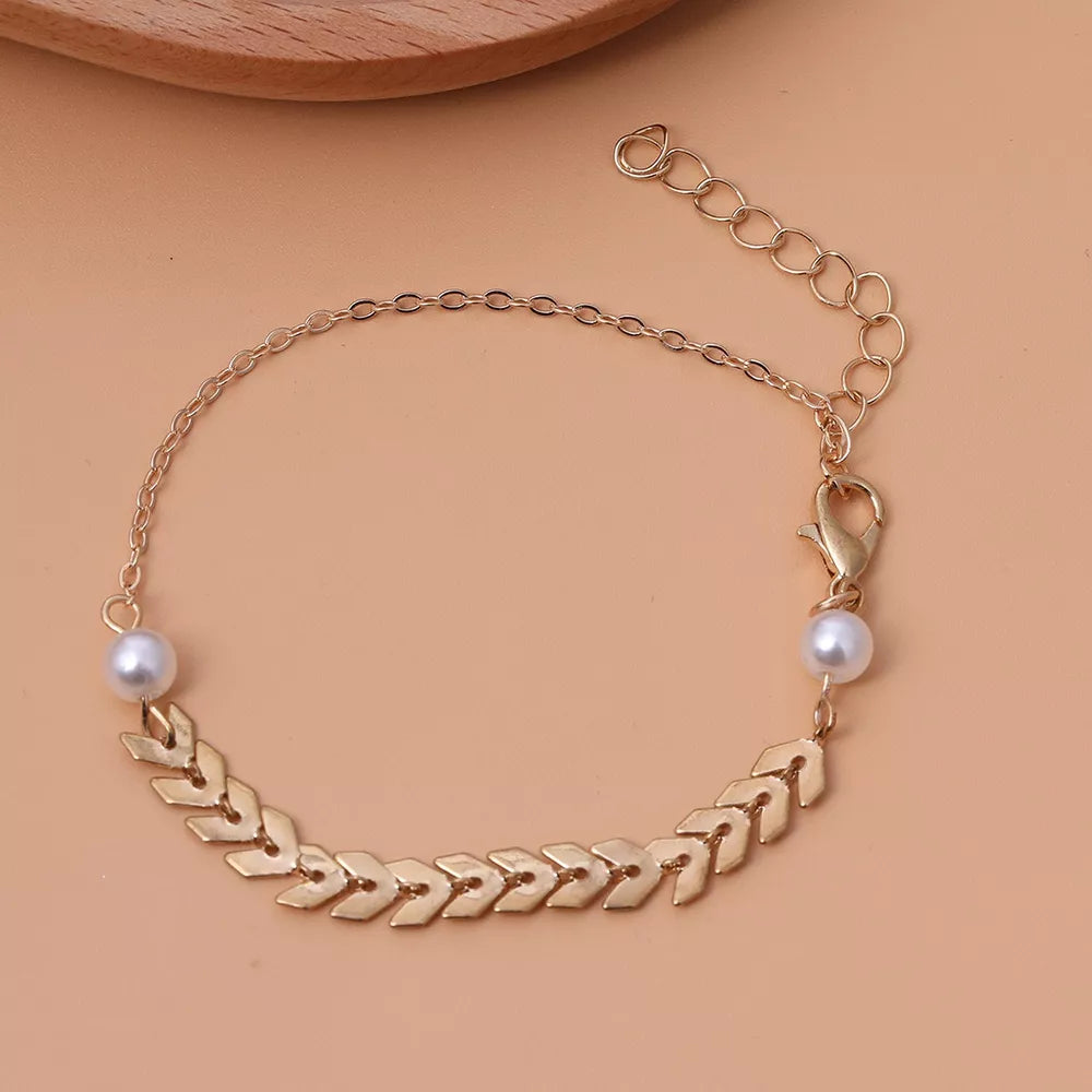 Wheat-spike 18k Gold-plated Faux Pearl Jewelry Set in Gold, fabric detail