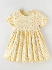 Yellow floral toddler dress with short sleeves and ruffled hem