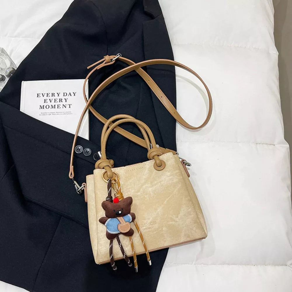 Pu Leather Crossbody Bag in Brown, back view