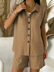 Full Size Button-up Shirt And Shorts Set Plus Size, alternate angle