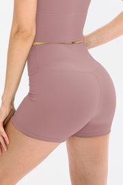 Ribbed sculpting active shorts in Dusty Pink with a high waist and V-seam detail.