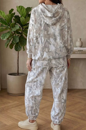 Multicolour Abstract Print Long Sleeve Pant Set in Light Gray, alternate angle