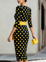 Full Size Polka Dot 3/4 Sleeve Midi Dress, model styling view