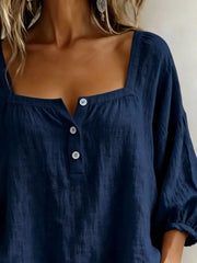Full Size Square Neck Button Detail Blouse, fabric detail