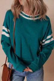 Contrast Striped Patchwork Sweatshirt in French Blue, alternate angle