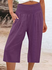 Effortless Smocked Wide-leg Capri Pants