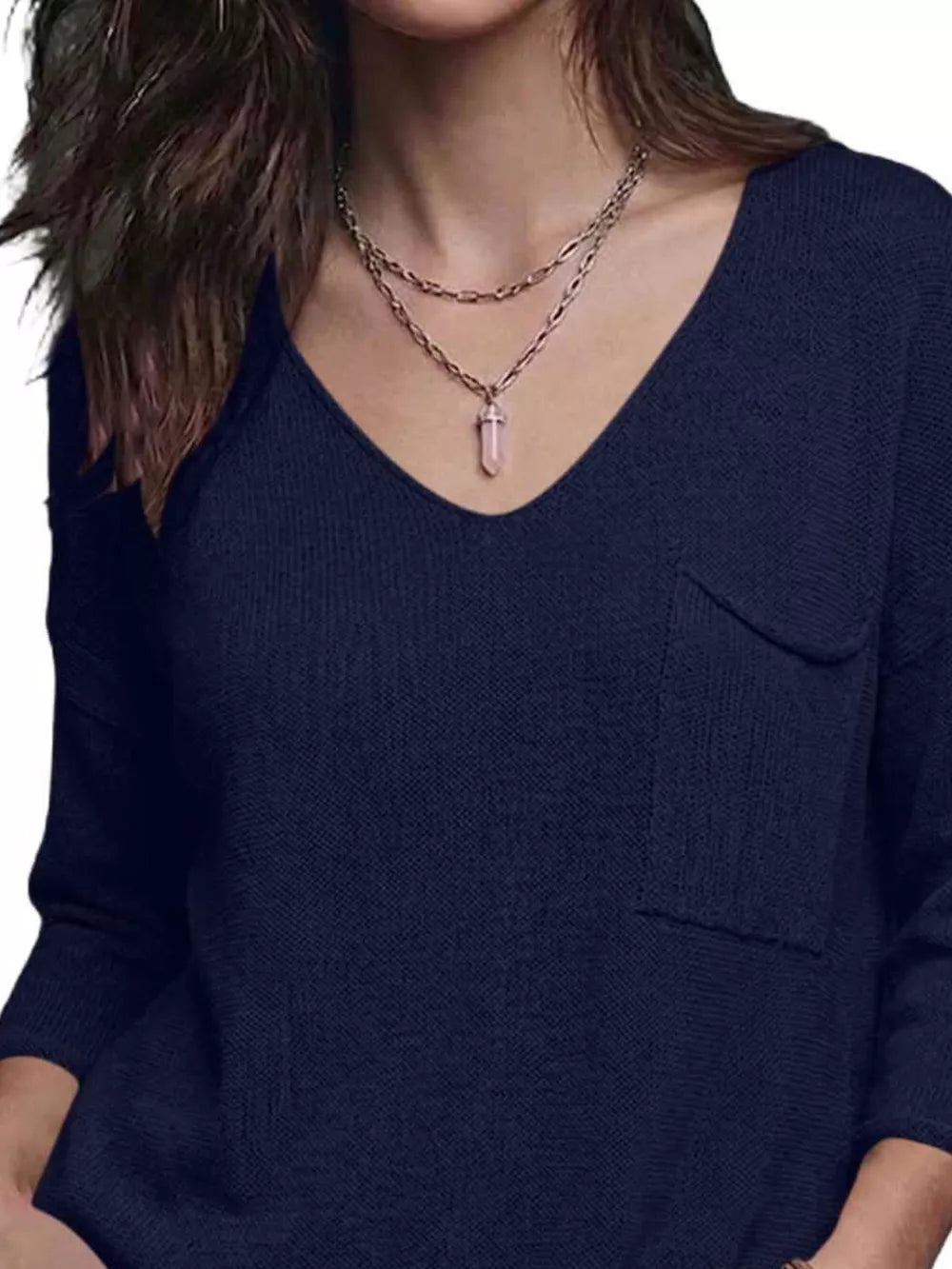 V-neck Chest Pocket Knit Top in Black, view 11