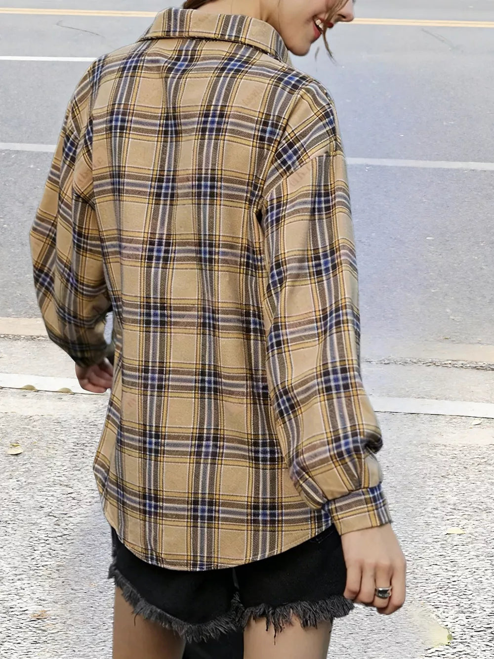 Plaid Button Up Long Sleeve Shirt, close-up detail