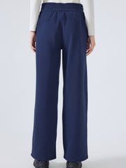 Dark blue relaxed palazzo sweatpants with drawstring waist and wide leg
