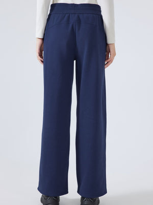 Dark blue relaxed palazzo sweatpants with drawstring waist and wide leg