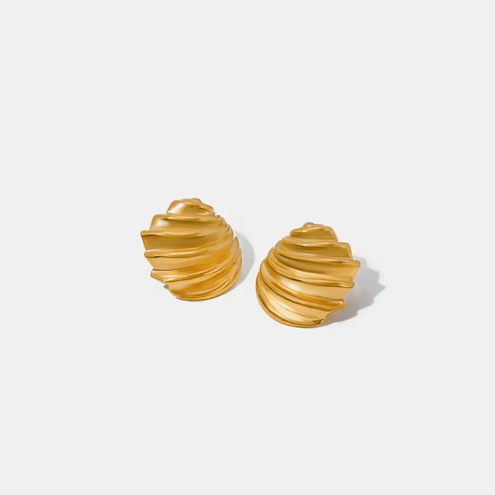 Gold 18K gold-plated sculpted spiral stud earrings with a textured finish.