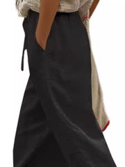 Black relaxed fit maternity pants with drawstring and pockets