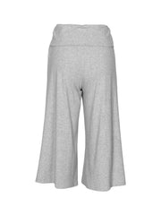 Light gray relaxed wide leg capris with a comfortable fold-over waistband.