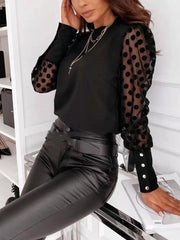 Sheer Polka Dot Sleeve Top in Black, alternate angle