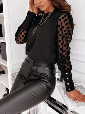 Sheer Polka Dot Sleeve Top in Black, alternate angle