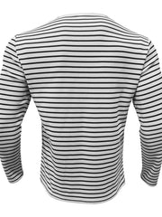 Men's Full Size Striped Long Sleeve Henley T-shirt in White, alternate angle