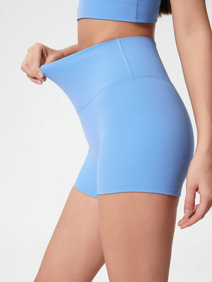 Nova Rise High-Motion Shorts in Light Blue, showing stretch waistband detail