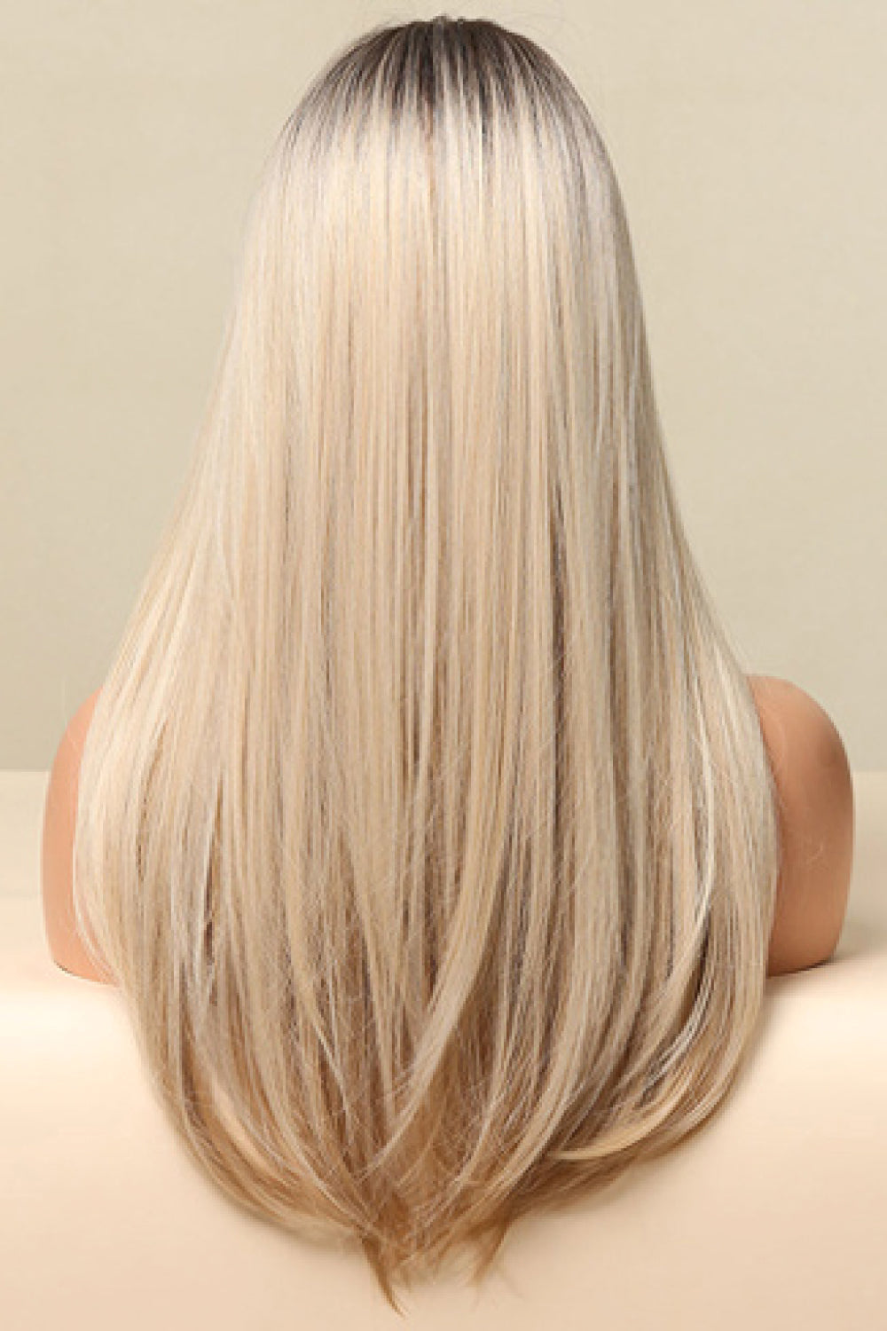 Ombre blonde long wig with dark roots, straight synthetic hair