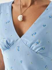 Floral V-neck Maxi Dress With Cap Sleeves