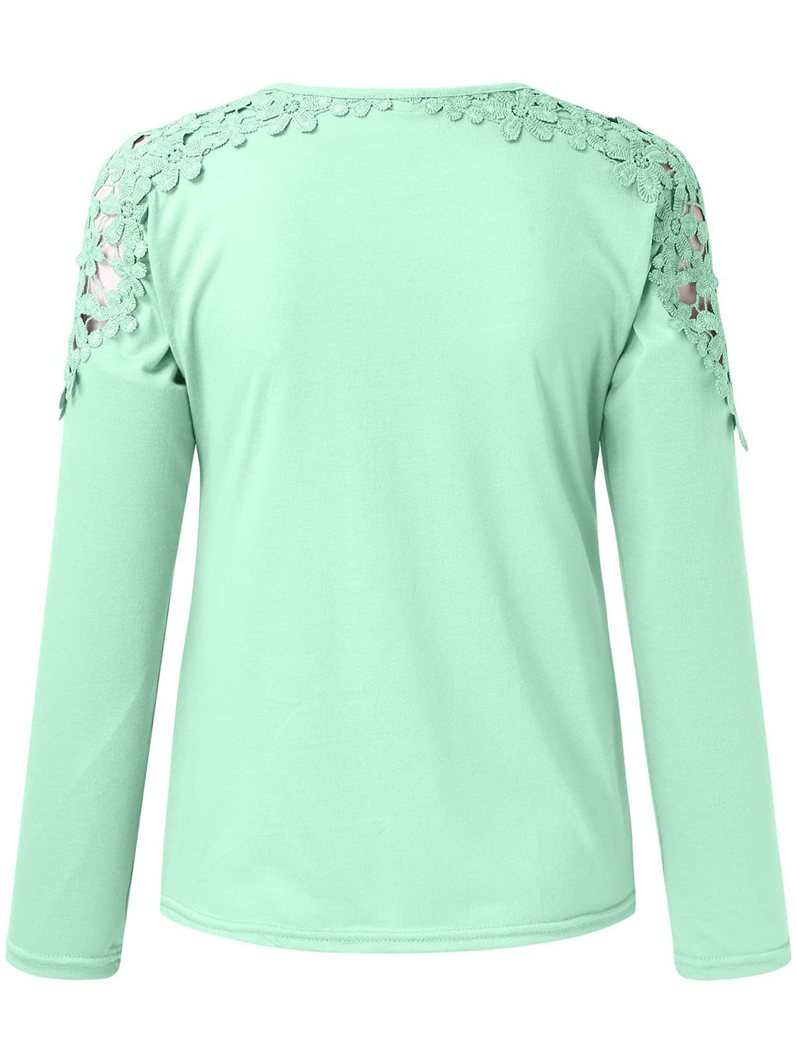 Light green long sleeve top with lace yoke and sleeve detail