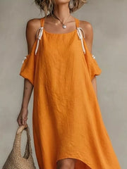 High-low Cold Shoulder Maxi Dress in White, side view