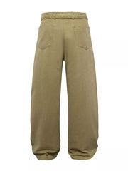 Belted wide-leg cargo pants in card color with back pockets.