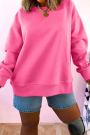 Slogan Print Round Neck Long Sleeve Sweatshirt in Hot Pink, model styling view