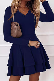 Layered Long Sleeve V-neck Mini Dress, product detail