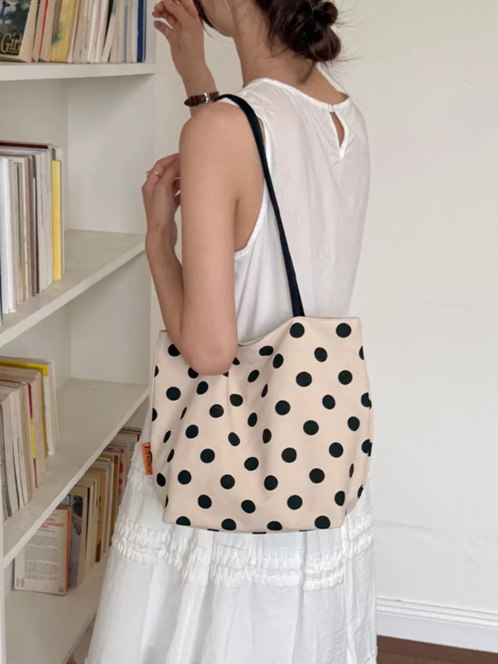 Polka Dot Shoulder Bag in Cream, back view