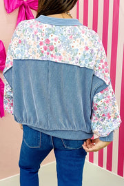 Multicolour Floral Print Round Neck Shift Top, model styling view