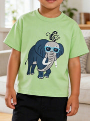 Light green toddler t-shirt with a cool elephant and monkey graphic.