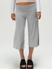 Light gray relaxed wide leg capris with a foldover waistband.