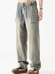 Vintage loose fit denim trousers in Air Force Blue with a faded wash and cargo pocket detail.