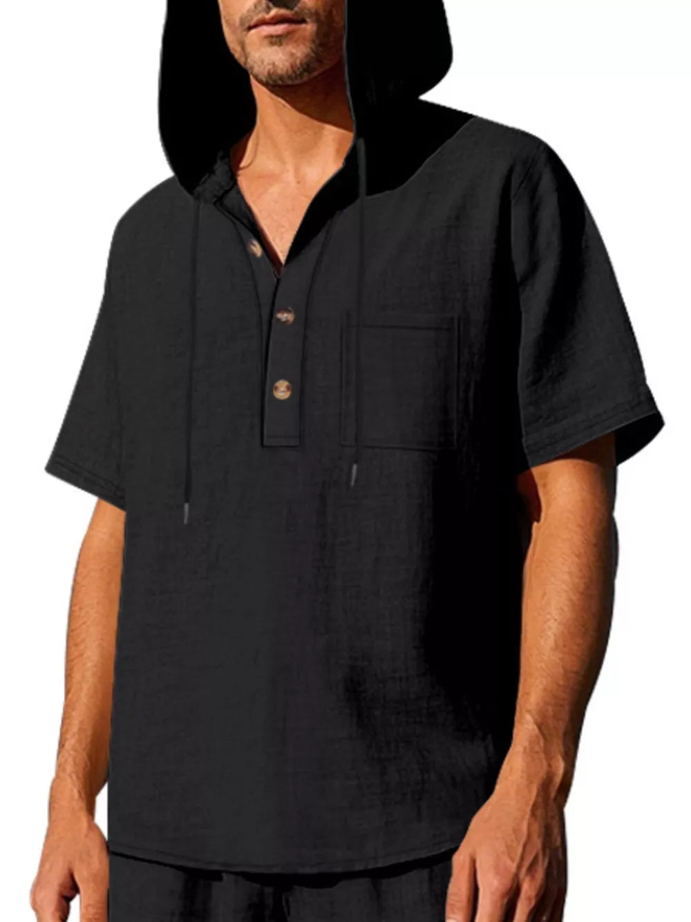Casual Hooded Shirt With Button Placket