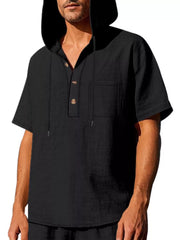 Casual Hooded Shirt With Button Placket